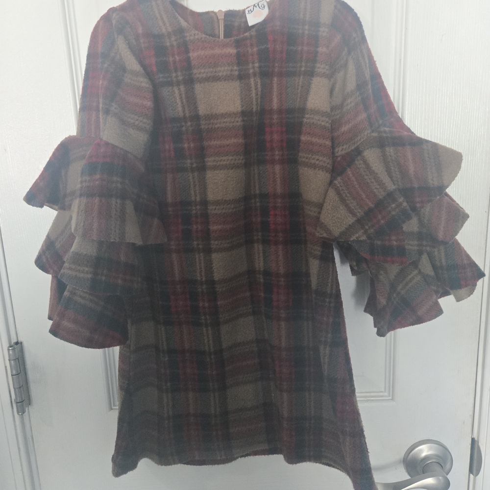 Plaid Ruffle Sleeve Kids Dress